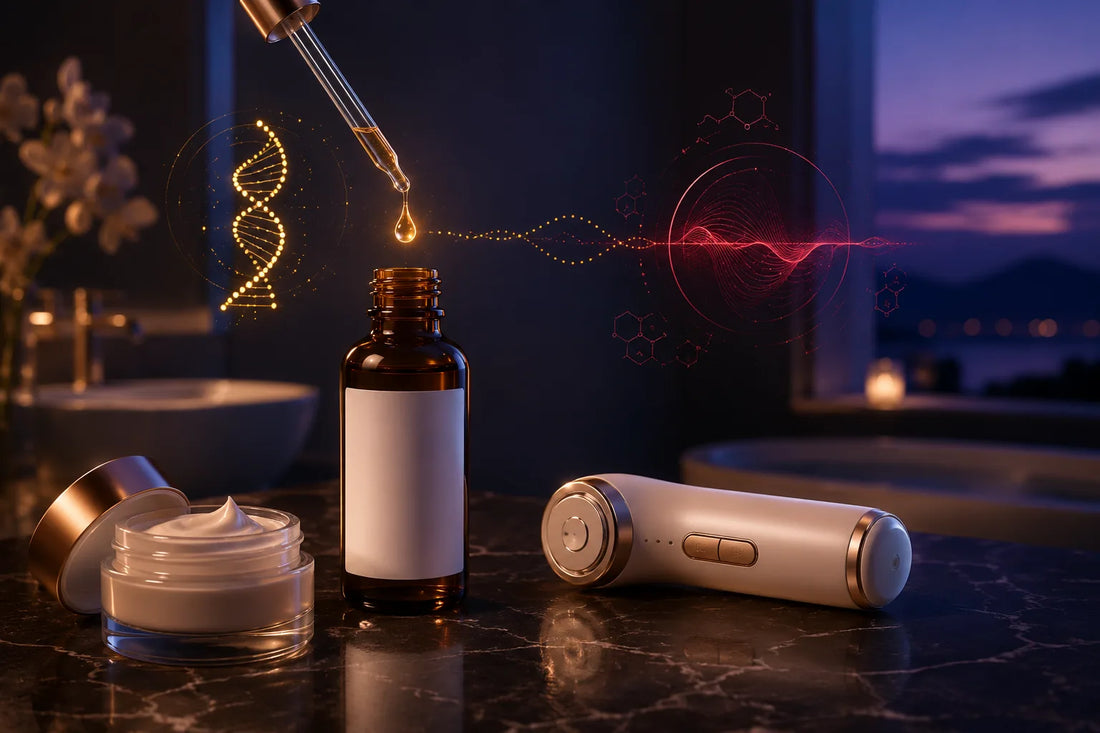 Sérum au rétinol pur et crème hydratante pour la technique du sandwich anti-âge en synergie avec l'ORA Lift Pro