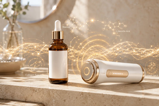 Réseau de collagène cutané stimulé par l'appareil radiofréquence ORA Lift Pro et un sérum aux peptides de Tryovia