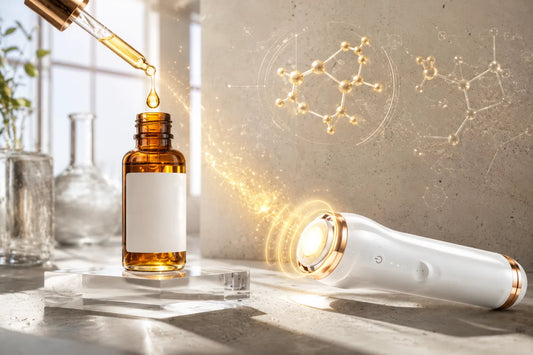 Sérum à la vitamine C pure et appareil d'infusion par ultrasons ORA Lift Pro pour stimuler le collagène et l'éclat