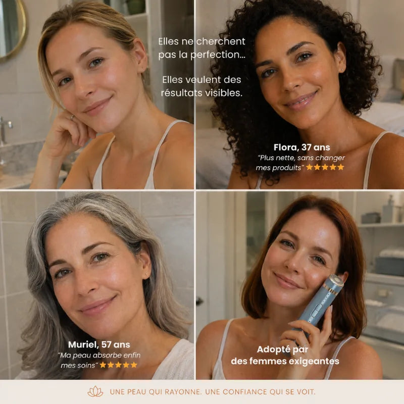 Résultats avant-après visage des clientes utilisant l'appareil anti-âge ORA LIFT PRO